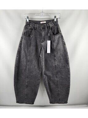 Vigoss Jeans Womens 0/24 Black Belted Barrel Leg Denim VC-P03222A (24x26) NWT